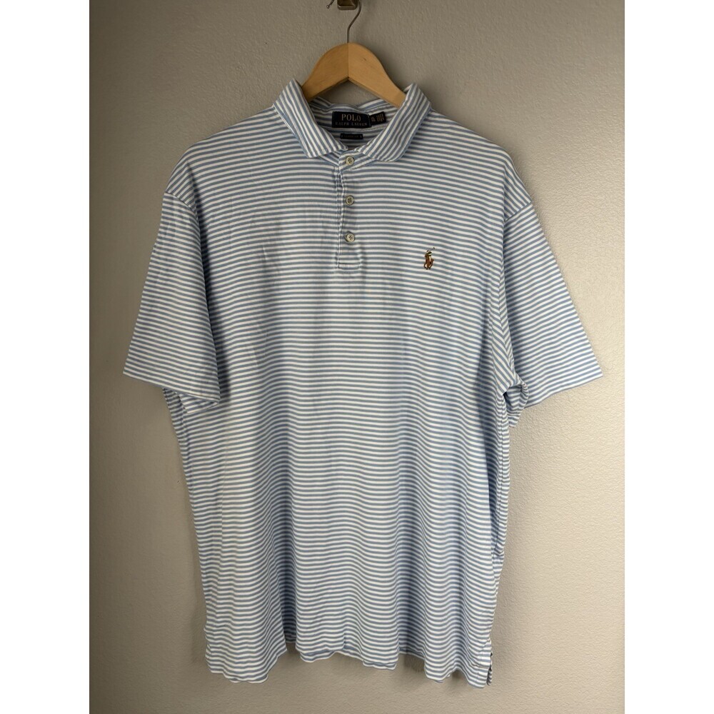 Polo Ralph Lauren Men's Classic Fit Polo Shirt Baby Blue/White Stripe XL See Des